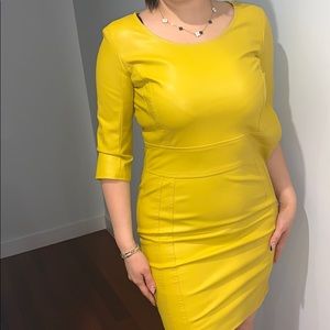 Faux Leather yellow evening dress